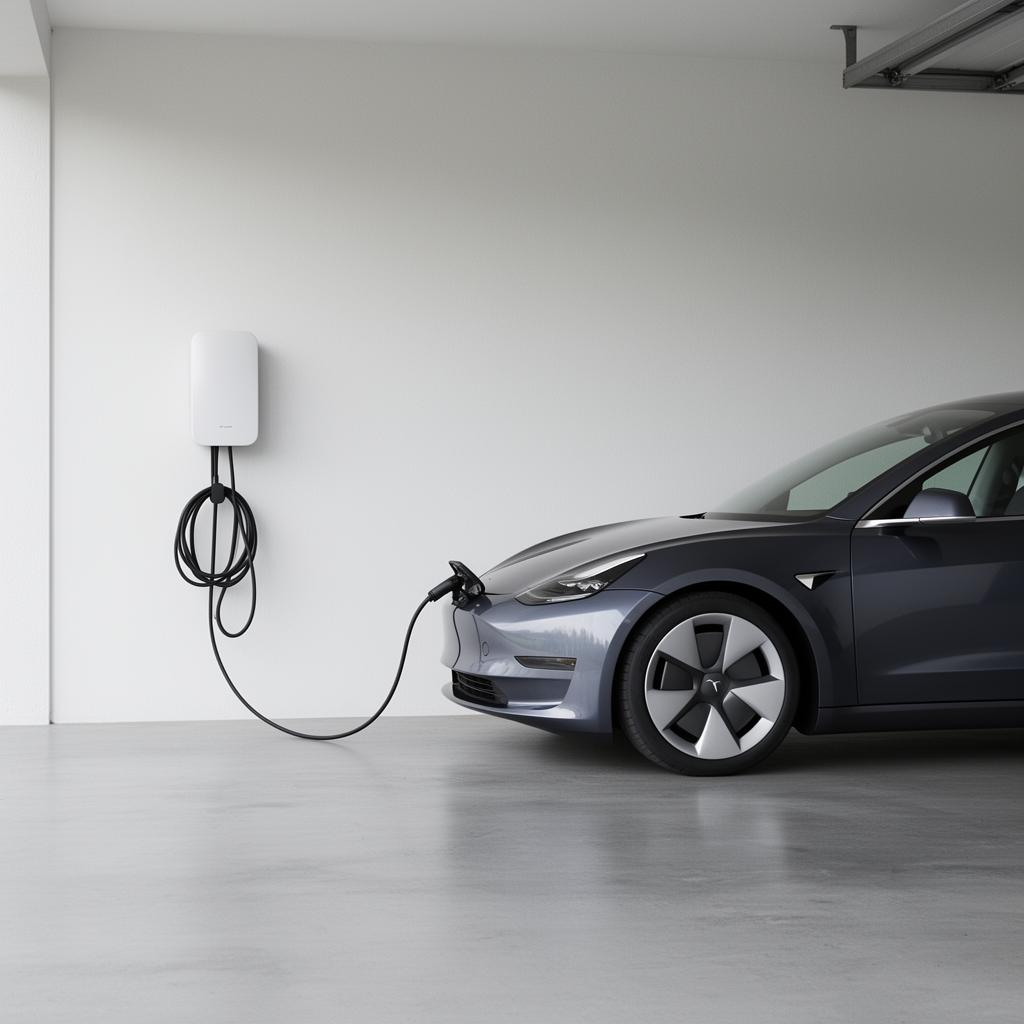 Garage después de la instalación con cargador EV